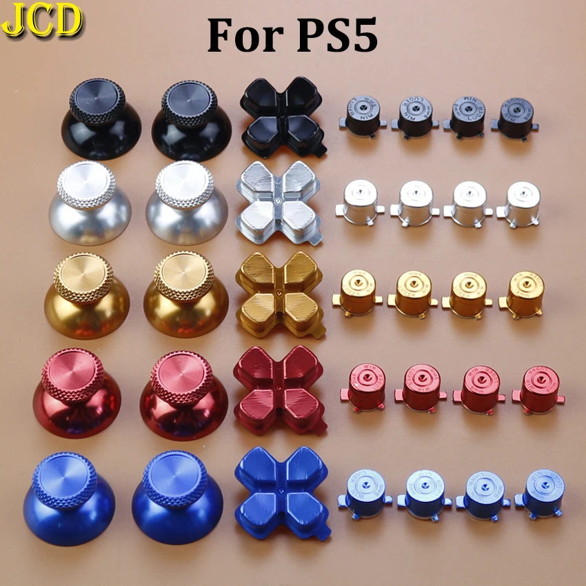 

JCD Metal Buttons Thumb Sticks For PS5 Controller Replacement Joystick Cap D-pad ABXY Button Accessories