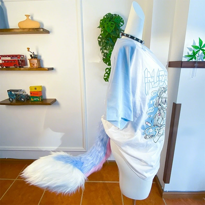 롤 플레잉 벨트 플러시 드래곤 테일 귀여운 늑대 개 코스프레 액세서리 할로윈 파티 어린이 선물 70cm 털꼬리 의상 소품