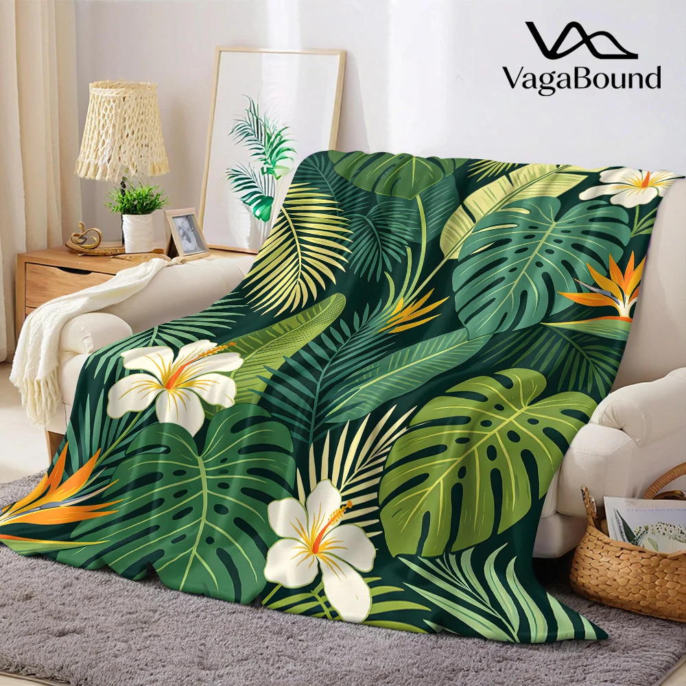Tropical Palm Leaves Flannel Blanket Warm Soft Halloween Christmas All-Season Couch Decorative Cozy Warm Gift
