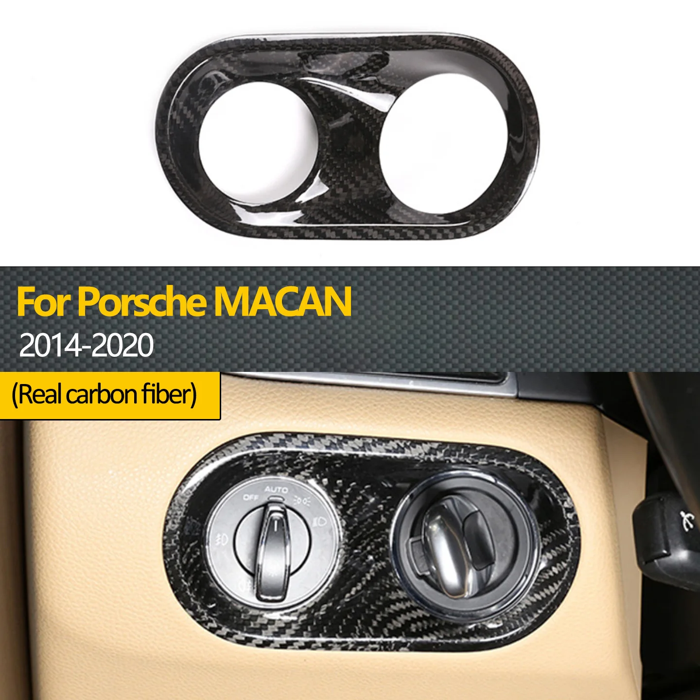 

Suitable for Porsche Macan 2014-2020 Genuine Carbon Fiber Car Headlight Switch Button Key Frame Cover Interior Decoration Car Ac
