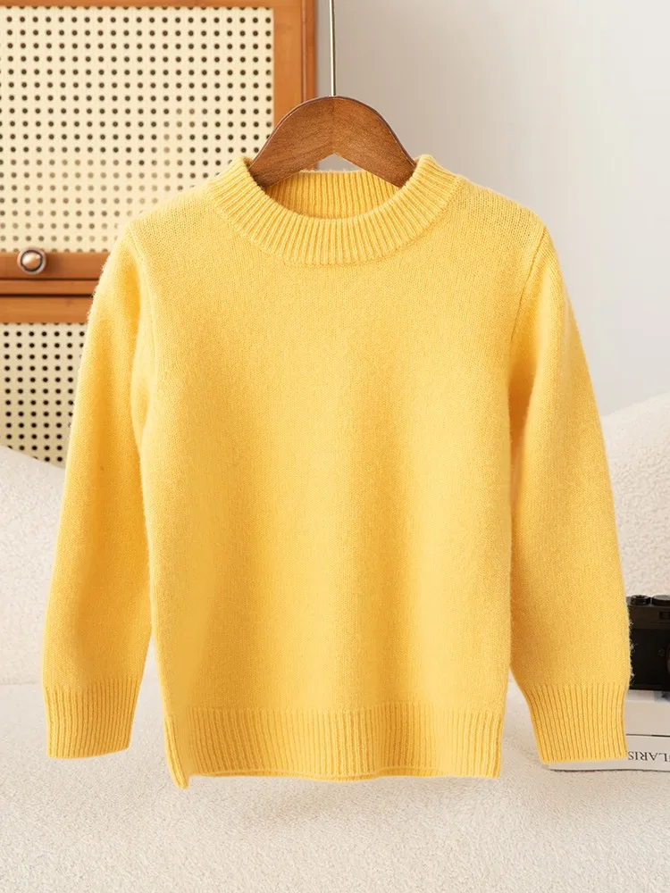 Girl Boy Sweater Fashion Versatile Pullovers Sweater 100% Merino Wool Thicken Autumn Winter Knitted Children's Clothes Kids Tops view 4