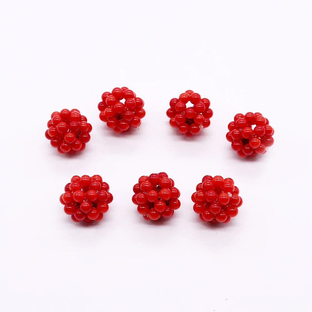 Natural Red Coral Stone Beads Hand-knitted Balls Beads for Jewelry Making DIY Charms Sea Bamboo Coral Gem Jewelry Accessories