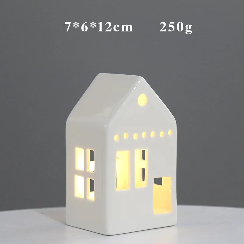 Christmas Decorations  Ceramic Small House LED Lights Crafts Hollowed Out Table Ornaments