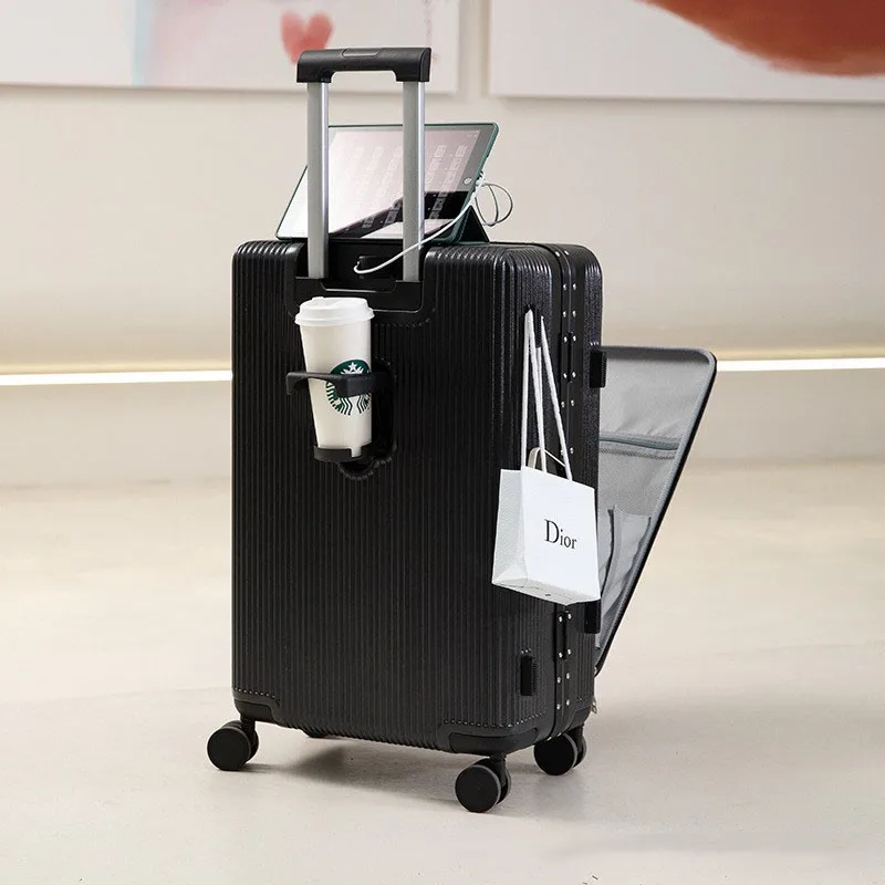 Multifunctional Aluminum Frame Suitcase Front Opening Pull Rod Luggage Password Universal Wheel Boarding Bag