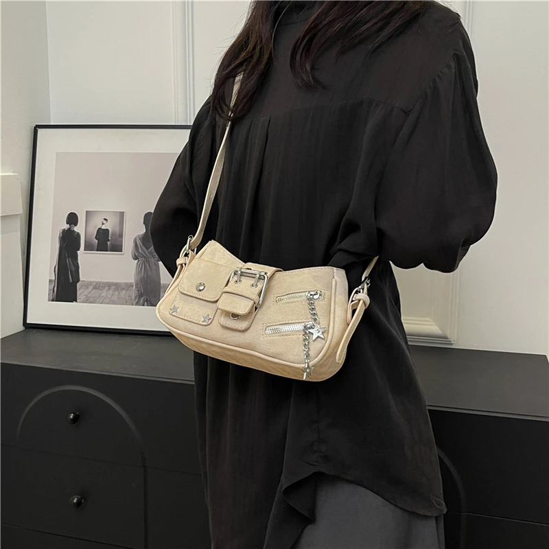 LEFTSIDE Belt Design Pu Leather Crossbody Bags for Women 2024 Y2K Trend Fashion Shoulder Bag Lady Small Handbags and Purses