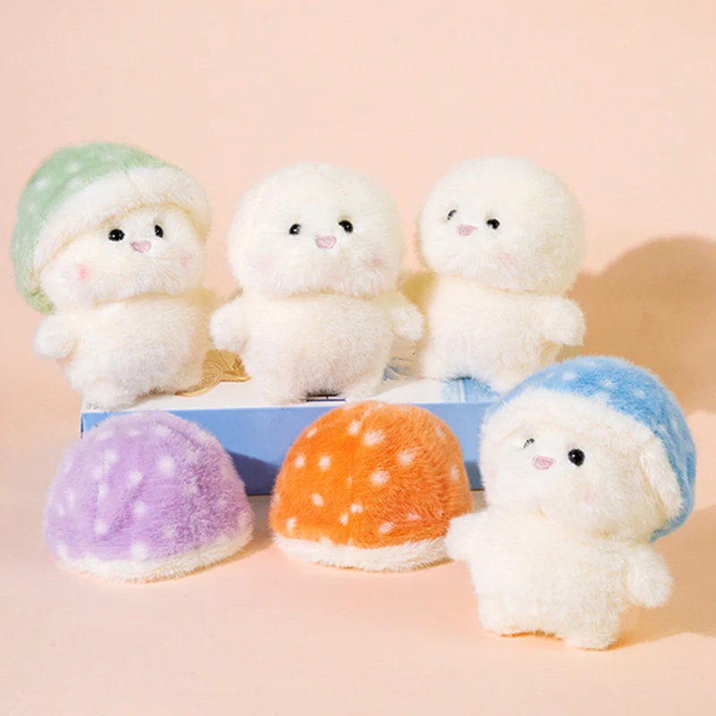 Mushroom Chick Plush Doll Green Blue Purple Hat Styles Polka Dot Cap Soft Stuffed Toy 13cm Color Choice Birthday Gift Collection