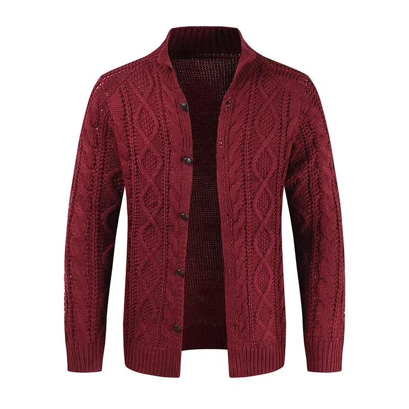 2023 New Mens Autumn Winter Sweater Long Sleeve Standing Collar Twisted Jacquard Men\'s Casual Cardigans