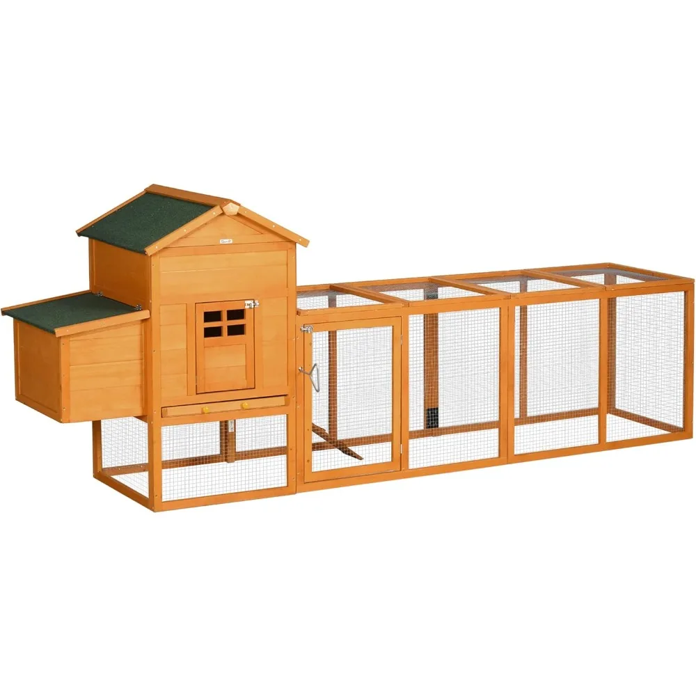 

118" Extra Large Chicken Coop with Asphalt Roof, Wooden Hen Run with Slide-Out Tray and Nesting Box, Chicken Hutch for 3-6 Chic