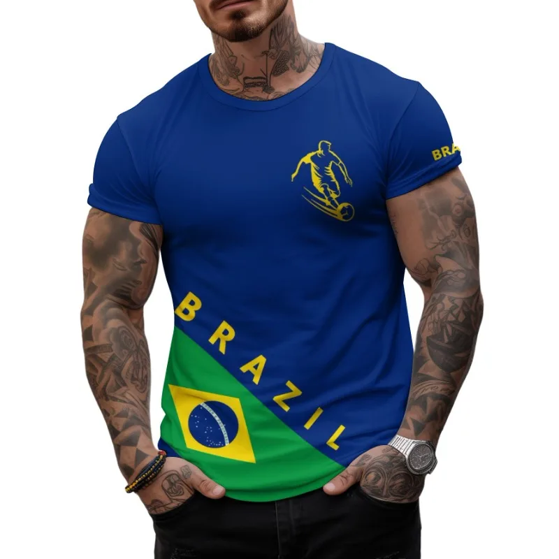 Brazil Soccer Football Jersey Men\'s T-shirt 2024 Summer Short Sleeve Oversized Clothing Graphic Casual Fashion Tops T Shirt