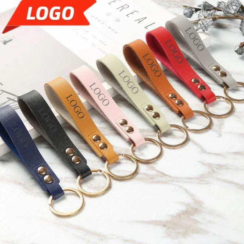 Laser Engrave Name PU Leather Keychain Customized LOGO Number Keyring Pendant Personalize Company Hotel Number Car Key Chain