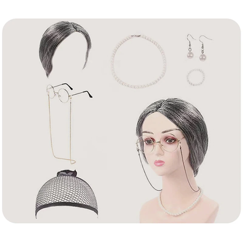 7 Uds. Conjunto de vestido de Cosplay de abuela y anciana, conjunto de disfraz de 100 días de escuela, accesorios para actuación en escenario de abuela, traje de juego de rol