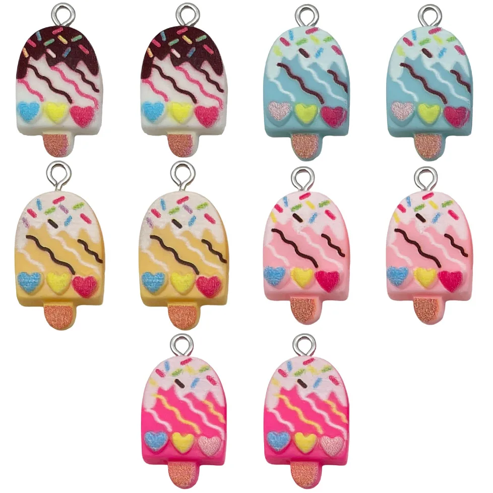 20pcs Ice Cream Charms Resin Colorful Simulation Snack Pendants For Handmade Earrings Bracelet Necklace DIY Jewelry Accessories