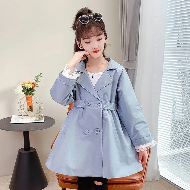 

Children's Clothing Girls' Coat Kids Jacket Children's Spring Autumn Korean Style Cute Long Trench Baby Girls Windbreaker S16