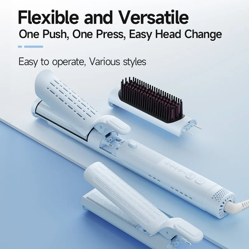 3-in-1 Multi-Function Hair Straightener - One Push Easy Head Change, Versatile Styling for Straight, Curly & Wavy Hair