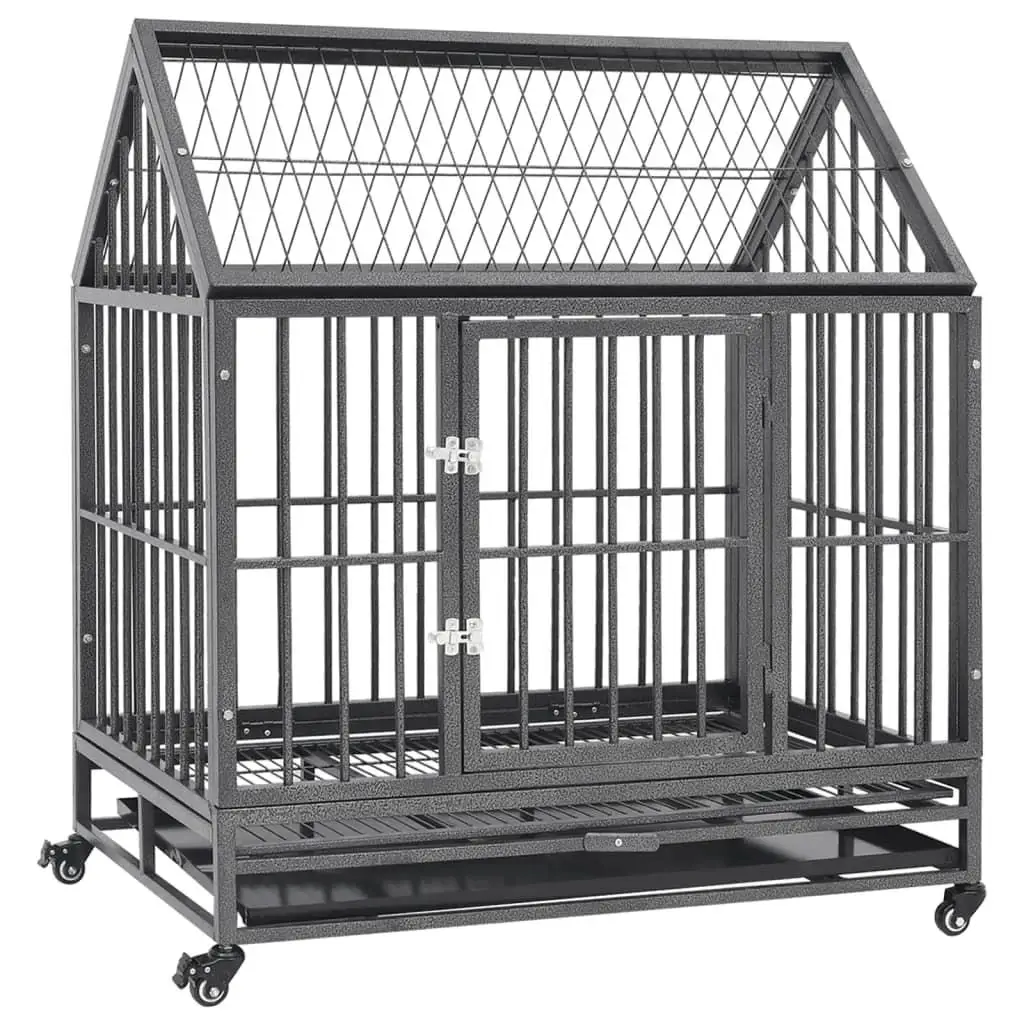 36.2x24.4x41.7 Steel Dog Cage with Wheels & Roof - Portable Pet Kennel for Easy Mobility