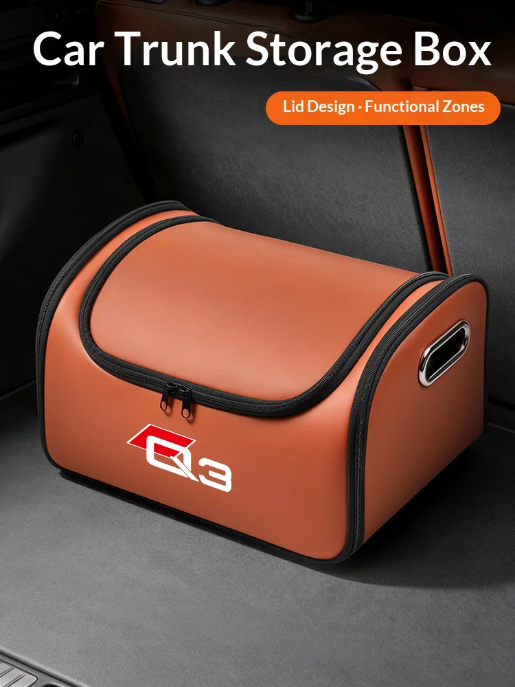 For Audi Q3 Car Leather Trunk Storage Box Tailbox Folding Storage Organizer Bag Auto Interior Accessories