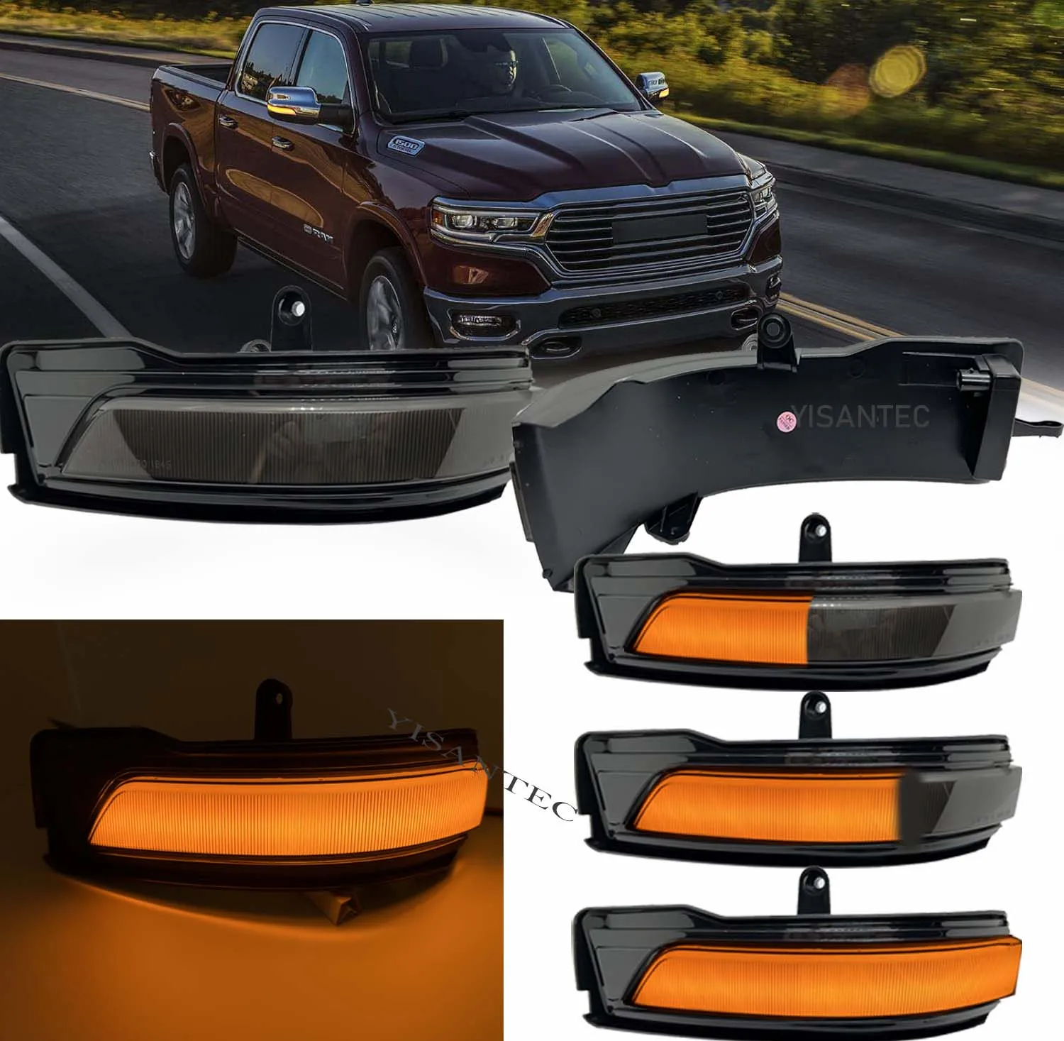 

2Pcs LED Dynamic Side Mirror Lights Blinker Turn Signal Lamps For Dodge RAM 1500 DT 2019-2023 Sequential Amber Car Accessories