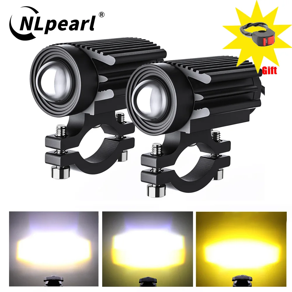 NLpearl Motorcycle Headlight LED Fog Light Motor Lights Mount Bracket Spotlight Headlamp White Yellow Electric Vehicle for BMW