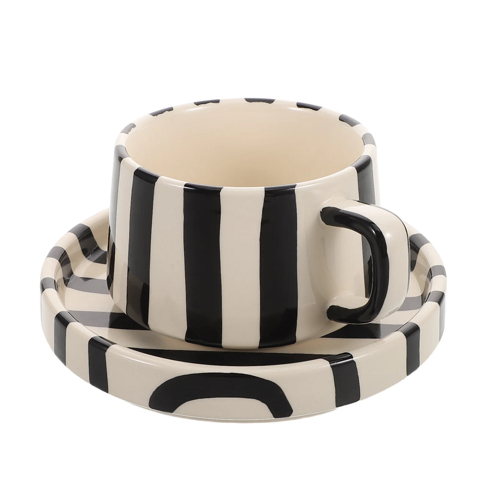 

1Set Creative Striped Ceramic Coffee Cup Set Saucer Office Afternoon Tea Latte Art Easy Clean Elegant Tea Cup Set