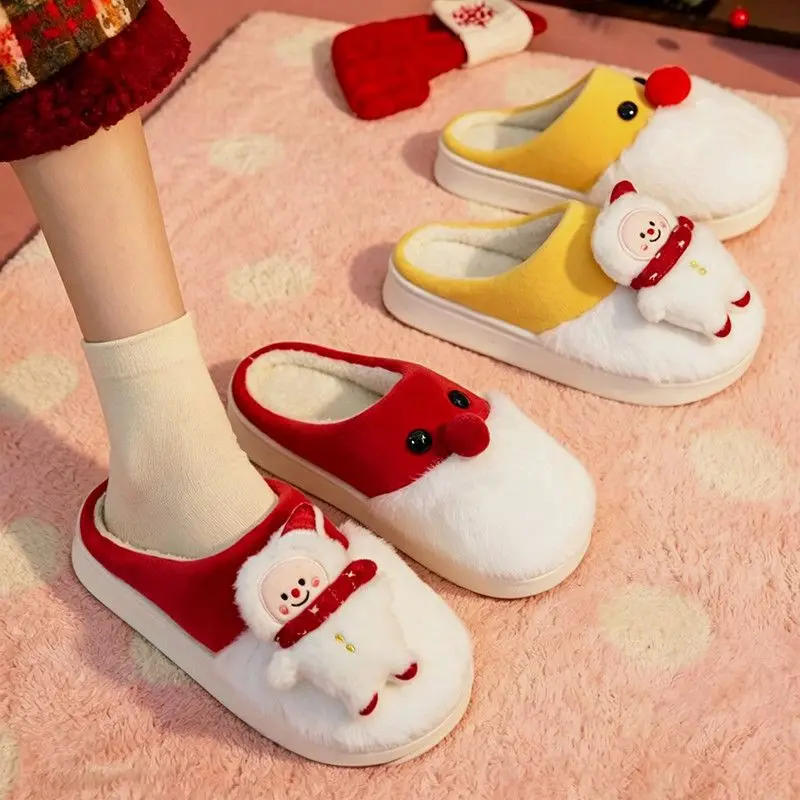 Christmas Snowman Plush Slippers Winter Warm Furry Home Slippers Cartoon Doll Closed Toe NonSlip Indoor House Shoe Holiday Gift