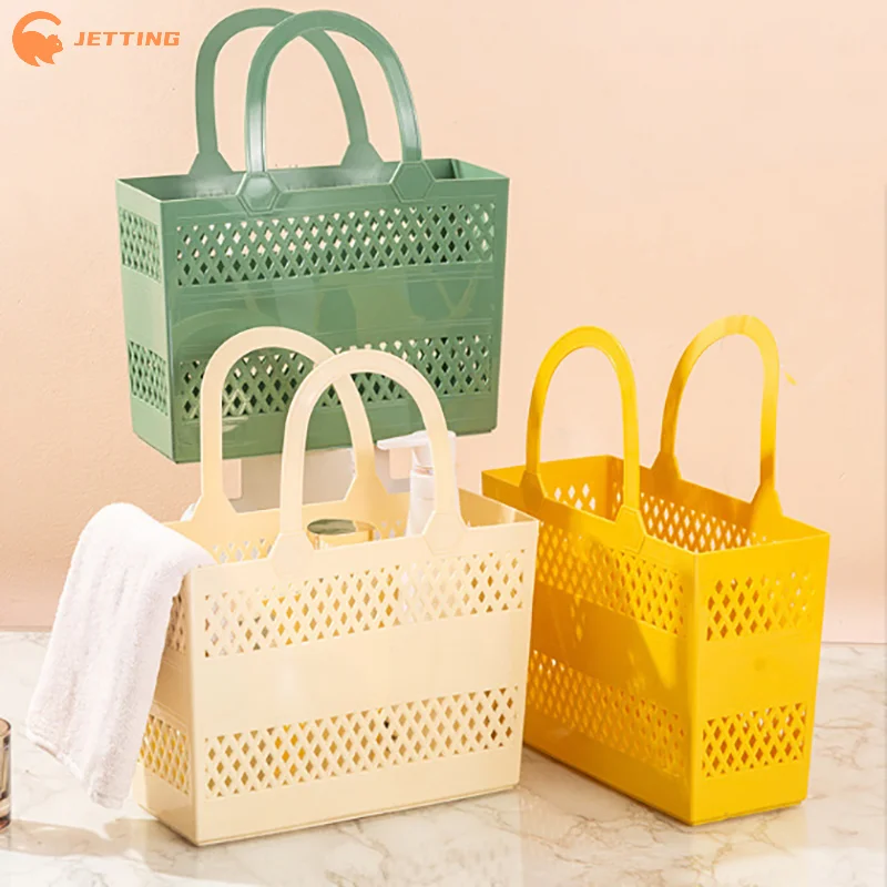 (New) Basket With Handles Portable Large Capacity Drainage Box Household Storage Basket For Camp Bathroom Beach Dorm Gym