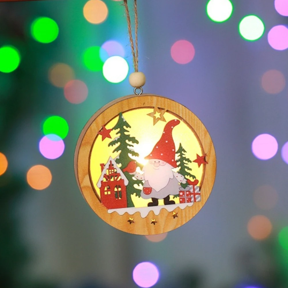 

Circular Christmas Luminous Decoration Christmas Forest Man Wooden Luminous Pendant Christmas Tree Pendant Faceless Pendant