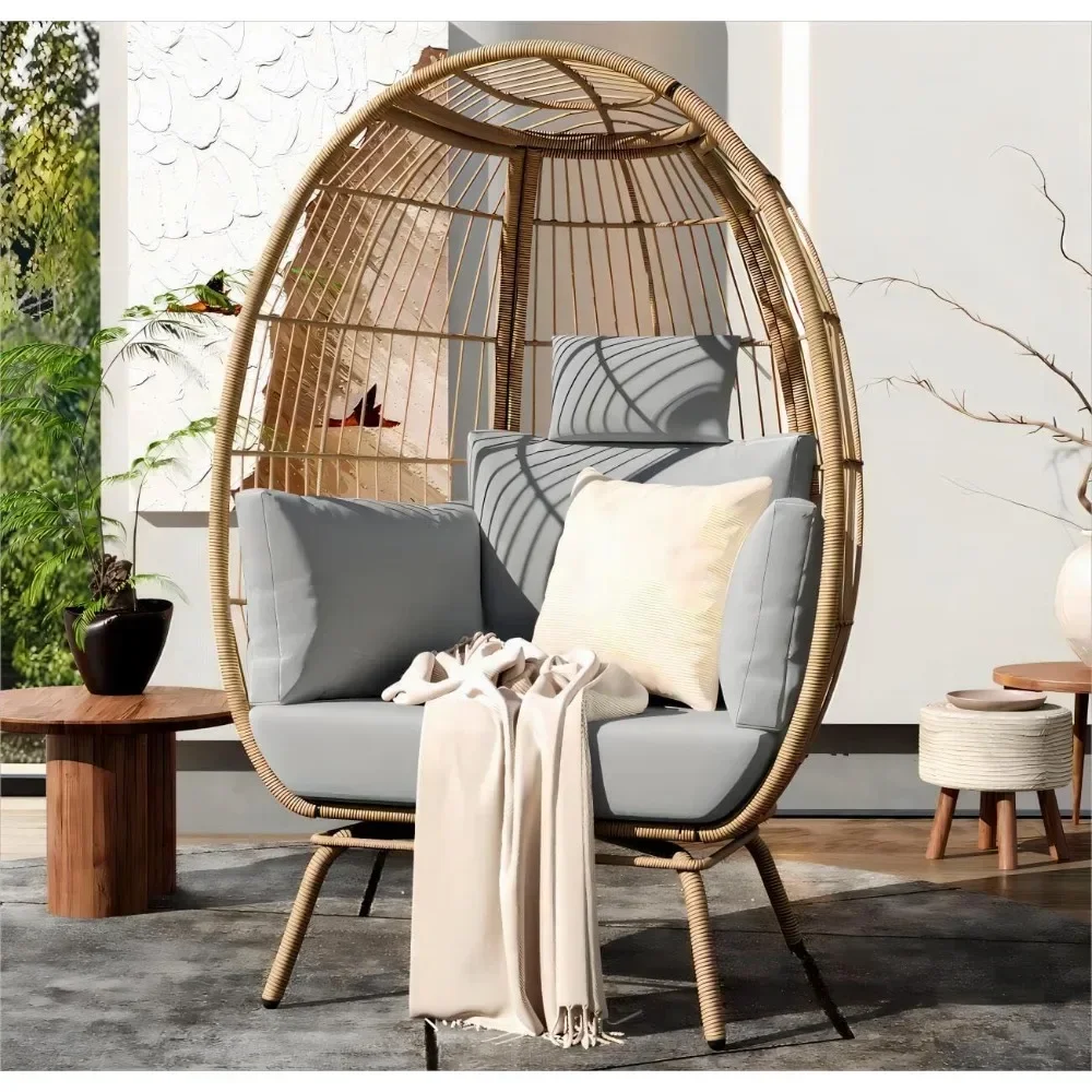 Hanging Egg Chair 2 in 1, 370lbs Capacity Large Eggs Chairs with Stand Cushion, Outdoor Egg Chair