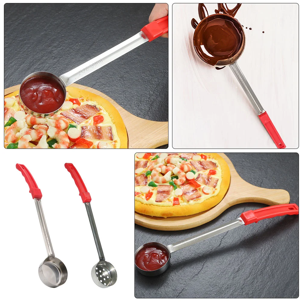 2 Pcs Pizza Sauce Spoon Serving Ladle Stainless Steel Portion Scoop Fettuccine Pasta Food for Kitchen Control