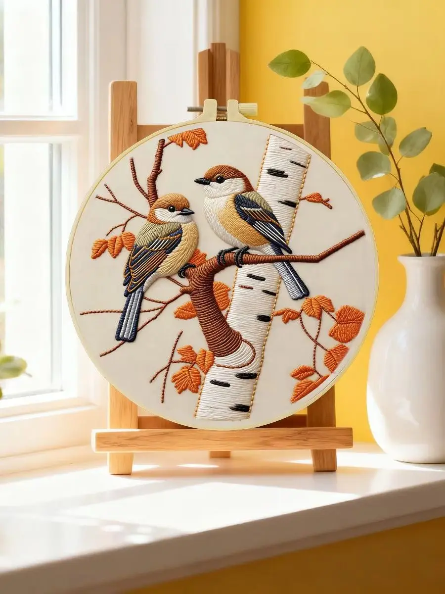 1 Stück 20X20CM/15X15CM 7,87/6,3 Zoll Tier - Vögel Stickerei Starter-Kit DIY-Kit DIY-Stickerei-Set Handarbeiten Malerei – Detail 6
