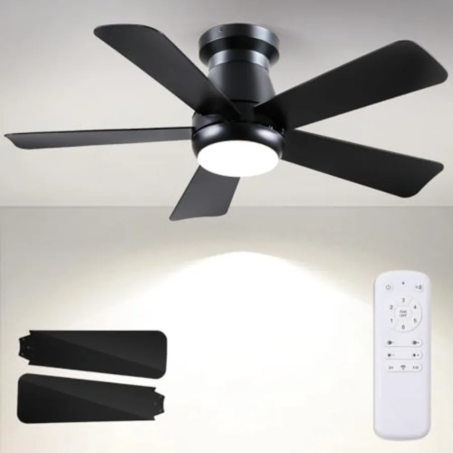 

Ceiling Fan with Light, 40" Flush Mount Ceiling Fans with Remote Control, 3CCT Dimmable LED, ABS 5-Fan Blades, Reversible Motor
