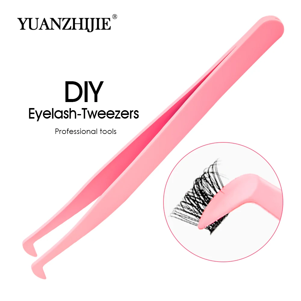 Wholesale Individual Non-magnetic Eyelash Makeup Tools Imported 402 Stainless Steel Pink Color DIY Lashes Tweezers Easy to Use