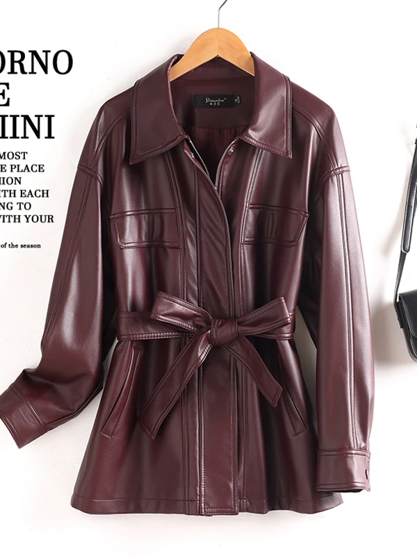   Ning 本革ジャケット レディース ミッドレングス 2025 春秋新作 スタイリッシュでファッショナブルな小さいサイズ シープスキンコート