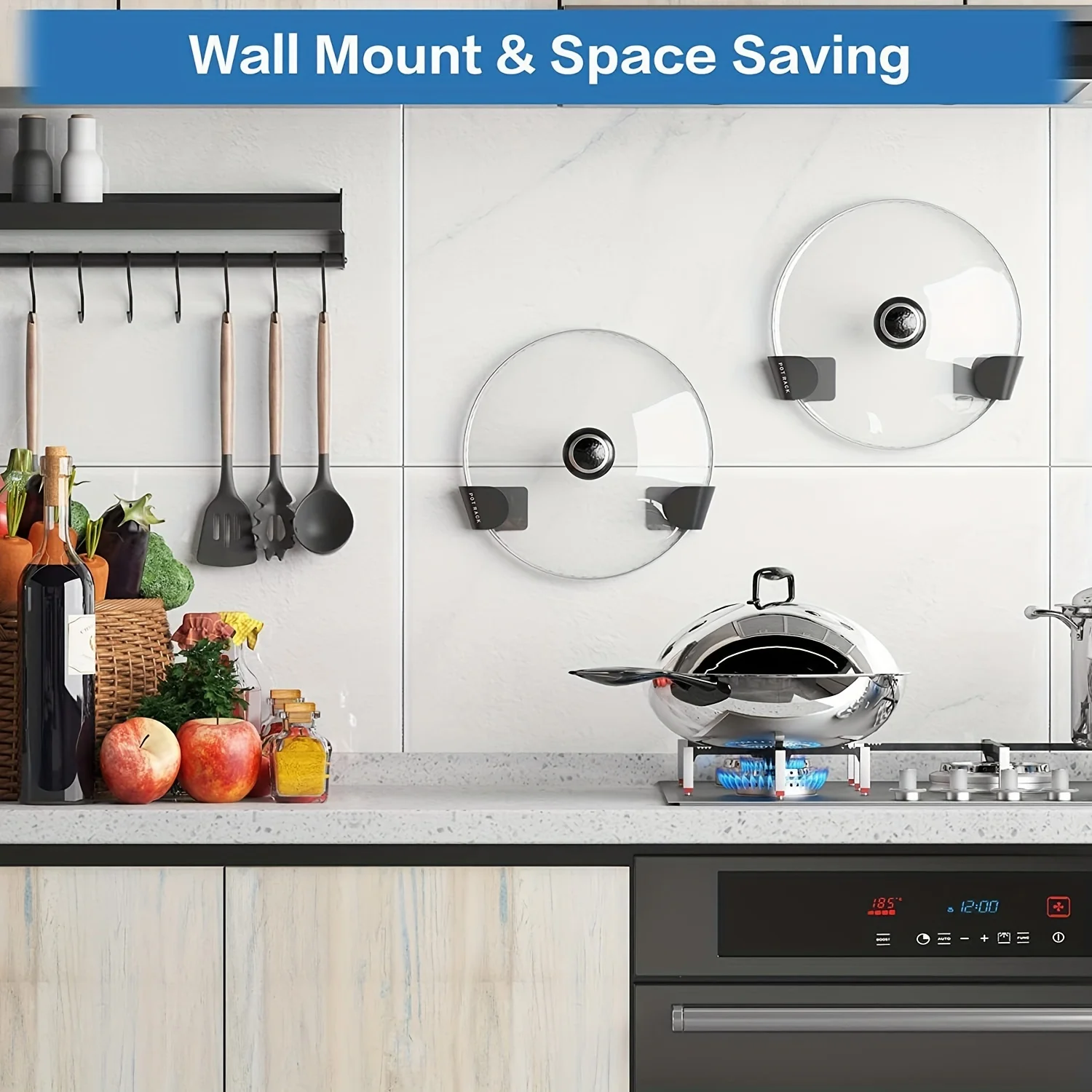 1/3/6Pairs Pot Lid Holder Wall-Mounted Hanging for Pan Pot Cover Rack Kitchen Organizer Plastic Stonego Kitchen Storage Rack