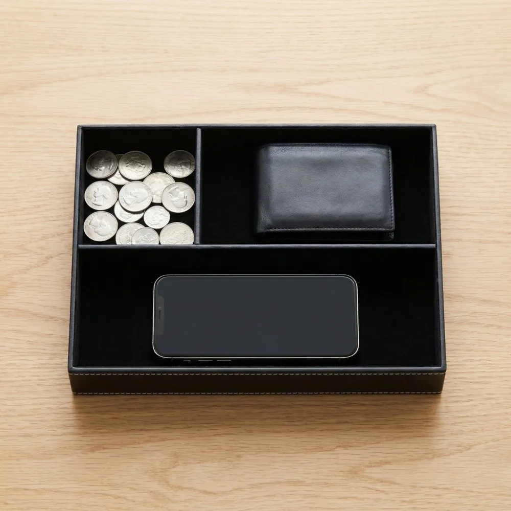 Neat Arrange Leather Storage Tray Multi-function Moistureproof Stationery Organizer Leather Container Stationery Hold