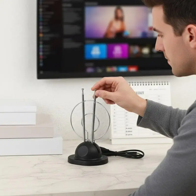 Rabbit Loop TV Antenna Indoor Universal VHF UHF HDTV Analog Digital Signal Support for Multiple Room Application
