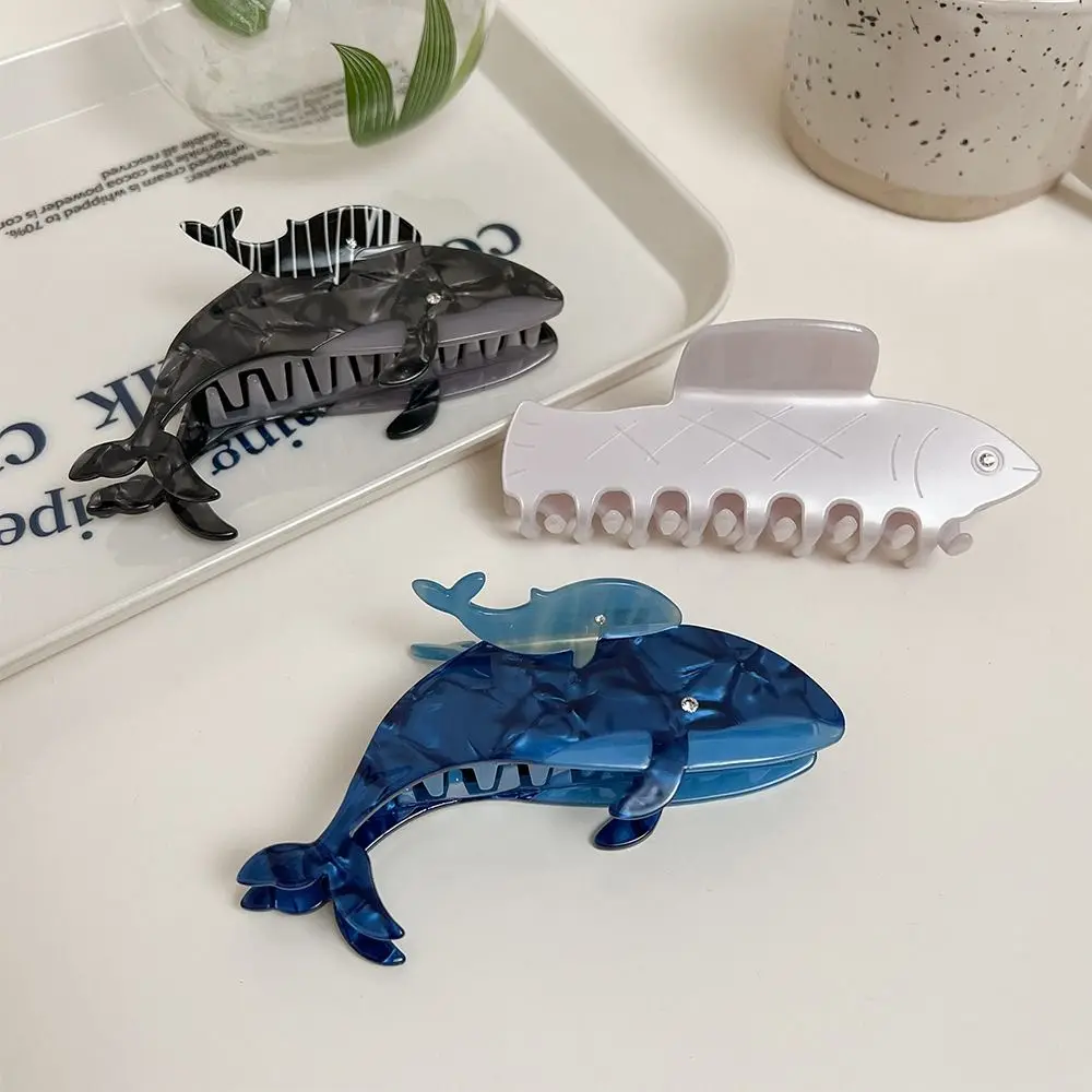 Acetate Shark Whale Hair Catch Metal Hair Accessories Blue Whale Dolphin Hair Clip Acrylic Cartoon Shark Clip Women/girls