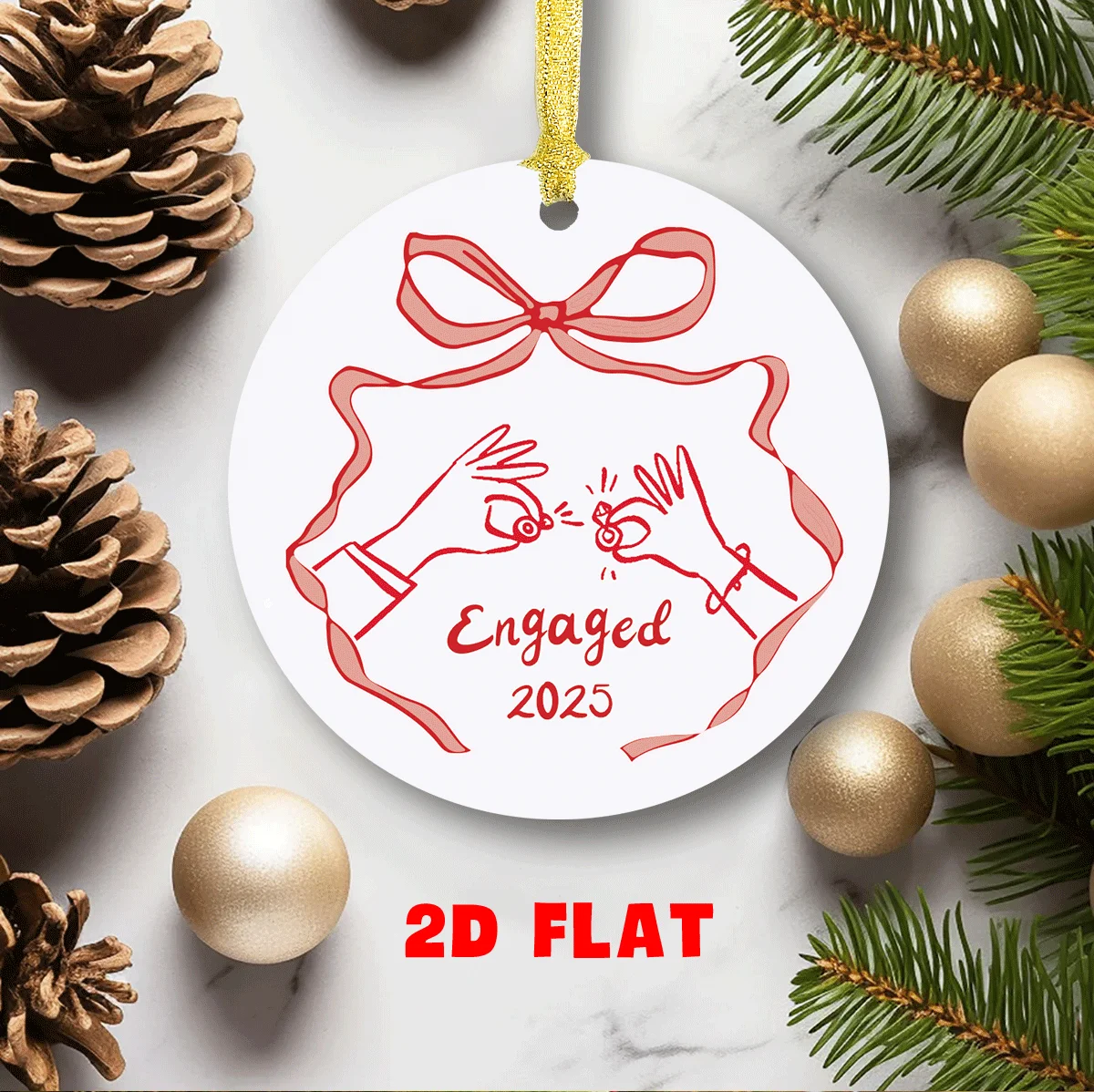 1 Stück ​   „Engaged 2025“ Rosafarbene Schleife aus Acryl, Weihnachtsschmuck, Verlobungsantrag, Andenken für Paare, Weihnachtsbaum-Hängedekoration