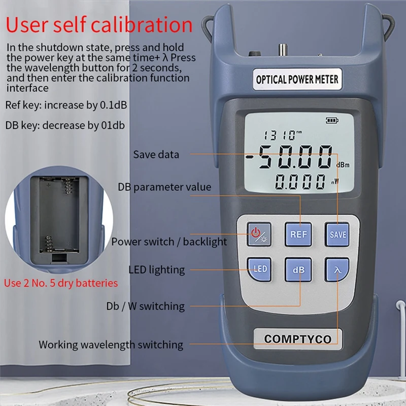 FTTH Fiber Optical Power Meter Fiber Optical Cable Tester -70Dbm-+10Dbm SC/FC Connector