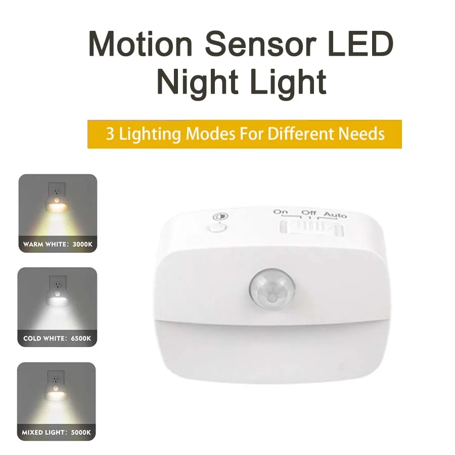 Lampu malam LED, Sensor Gerakan EU US Plug Lamp 3 mode pencahayaan lampu malam untuk anak-anak kamar tidur lorong tangga lampu malam