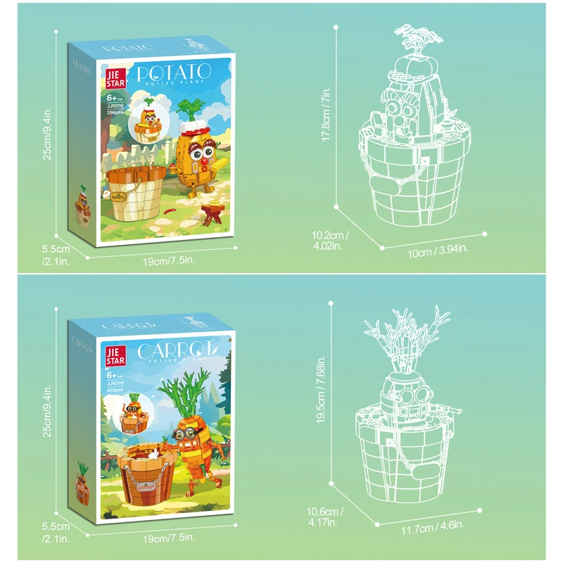 Aardappel potplant Bouwsteen ABS plastic Leuke Desktop Decoratie Wortel plant model creatieve cadeaus voor vrienden kinderen