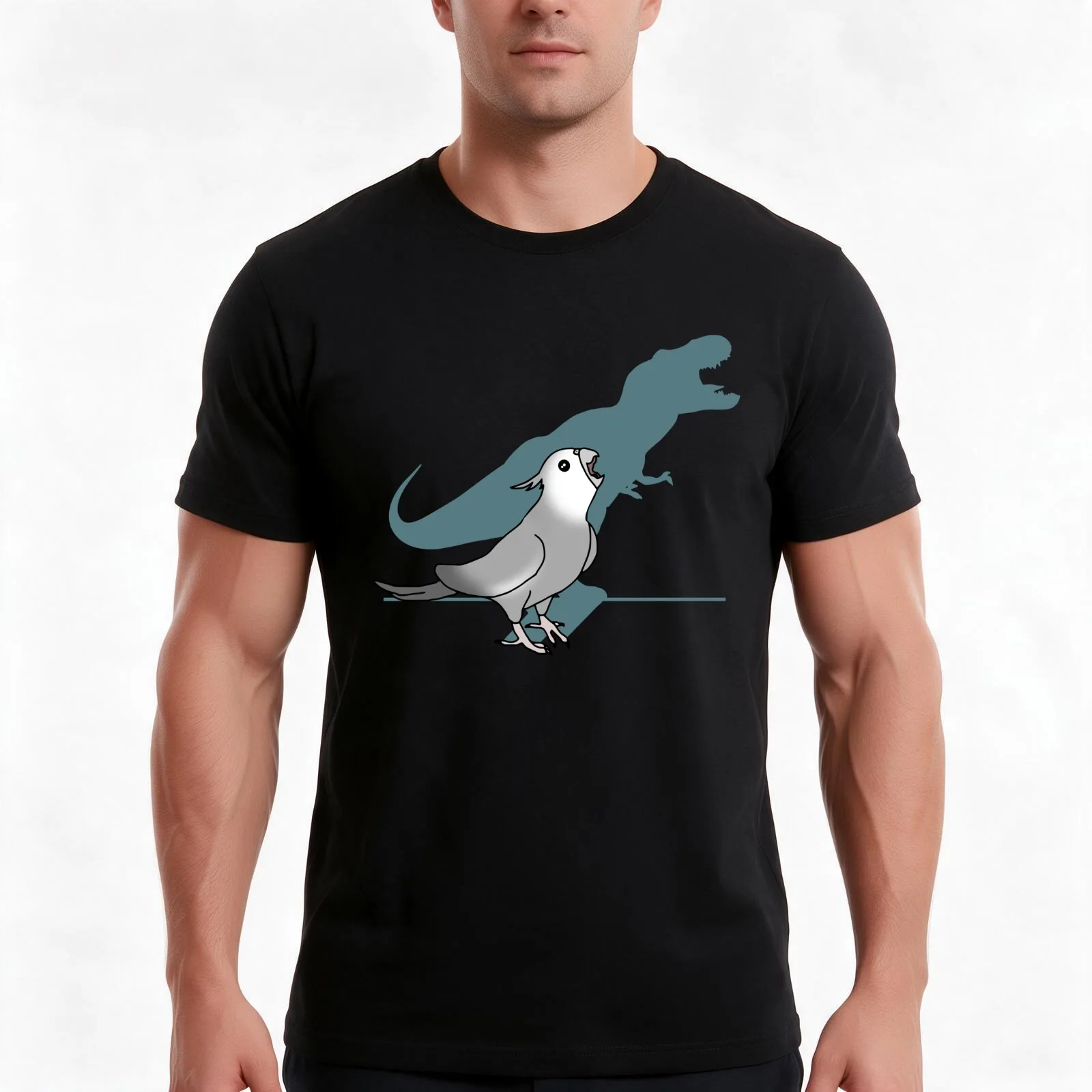 T-rex white faced grey cockatiel T-Shirt, Summer Casual Cotton Tee, Oversized Streetwear Tops, Vintage Graphic Print