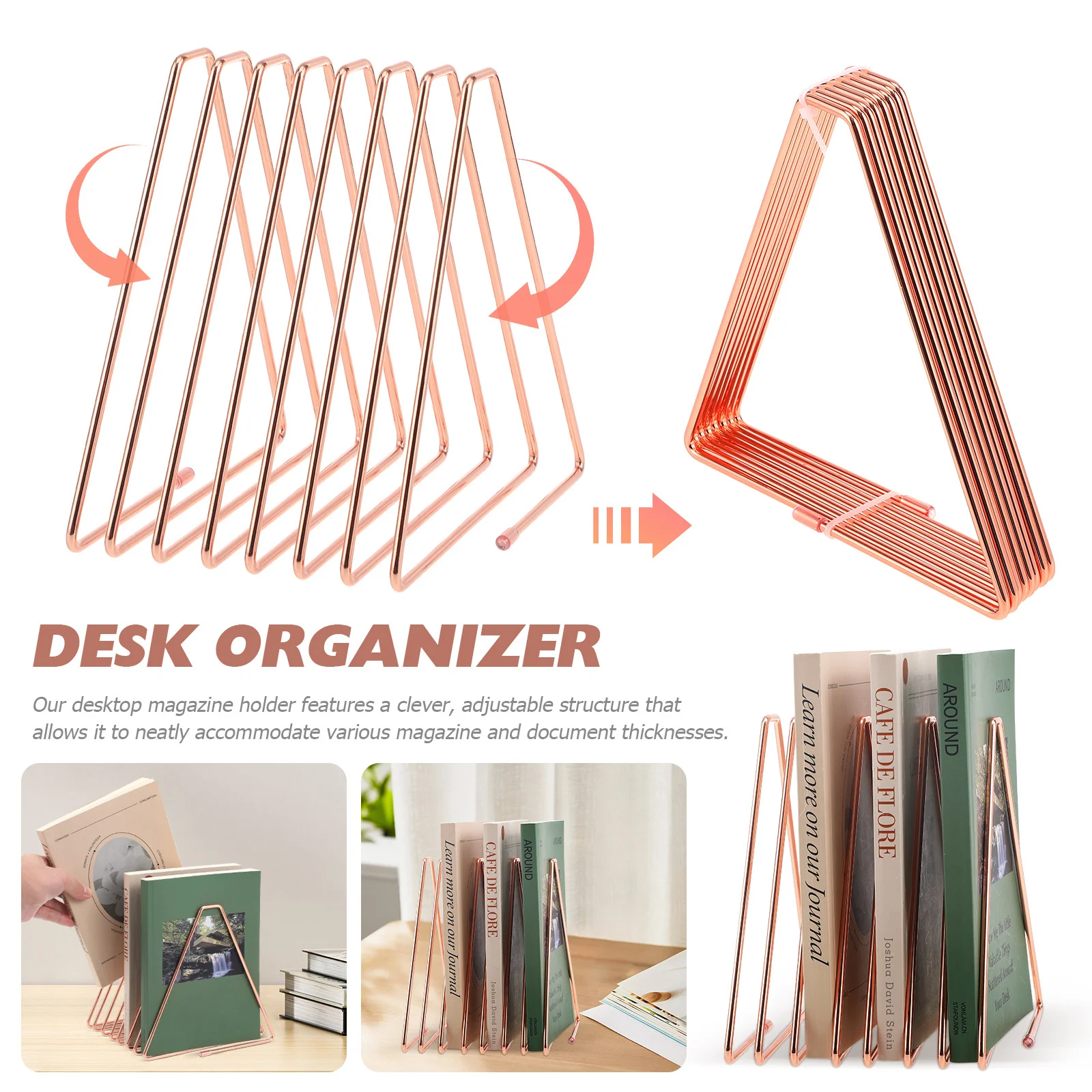 Metal Desktop Magazine Holder Expandable File Organizer Rack for Journals Files Records Books Vinyl Albums Desk Storage Solution