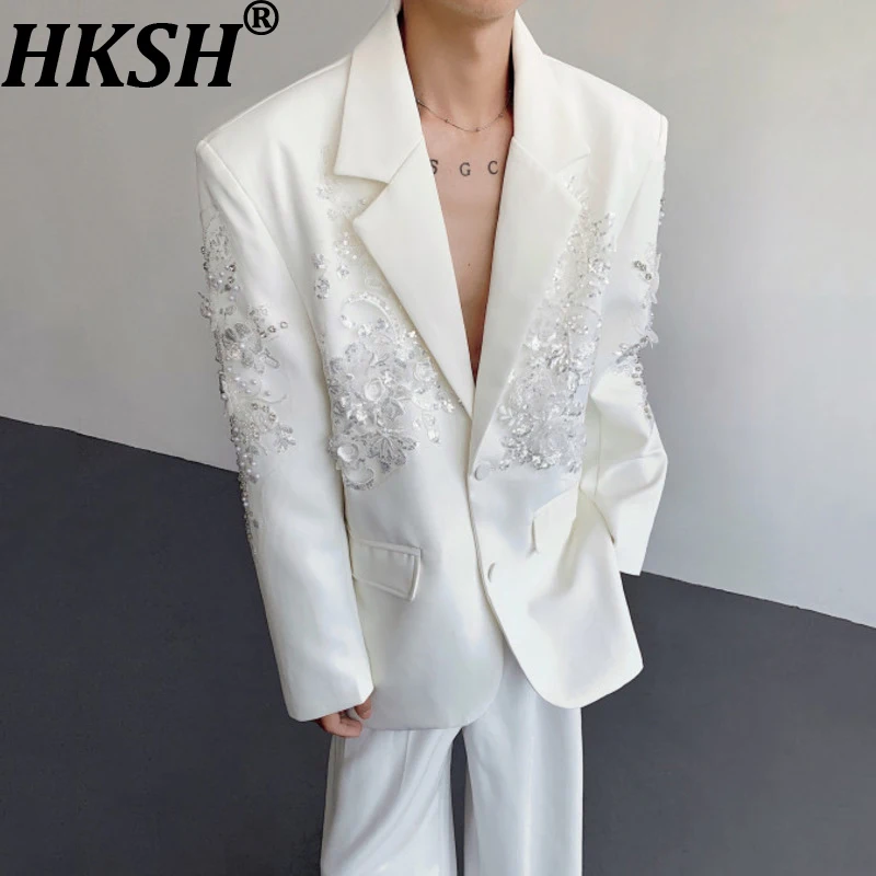 

HKSH Spring Autumn New Men Design Three-Dimensional Sequin Embroidery Heavy Blazer Trendy Fashion Niche Casual Suit-Coat HK15834