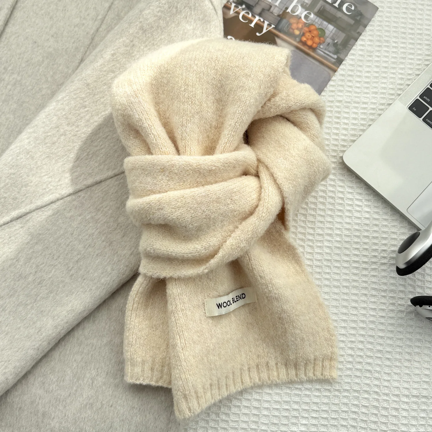 وشاح منسوج من الصوف للجنسين بلون سادة وسميك ودافئ للشتاء لتدفئة الرقبة جمالي جديد للنساء والرجال