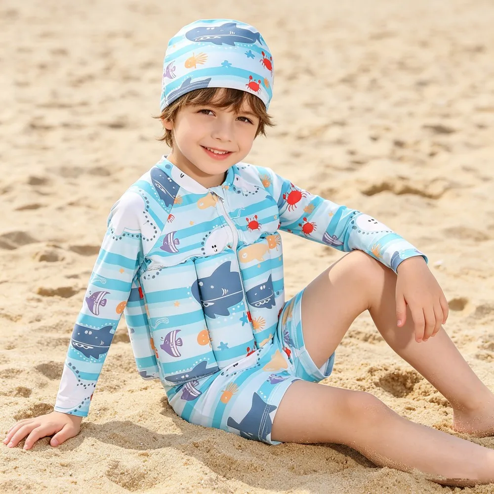 Children's Buoyancy Swimsuit One-piece Swimsuit for Kids Floating Rash Guards Cartoon Print Girls Boys Swimwear Swimming Clothes