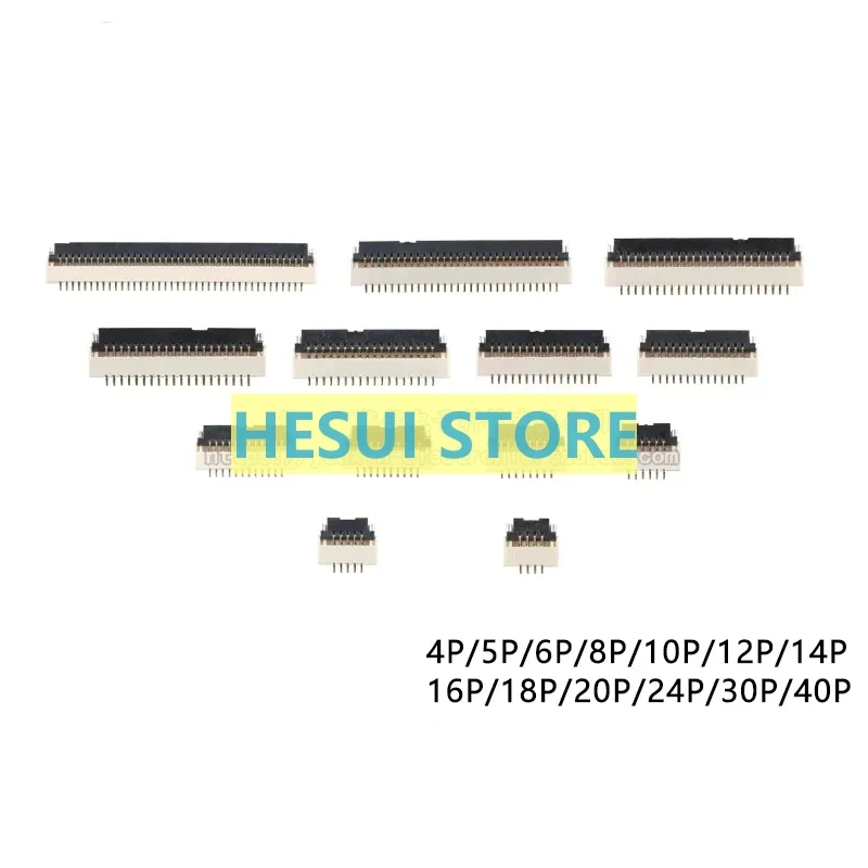 10 PCS FFC/FPC connector 0.5-1.0H-4/5/6/8/10/12-40P Front flap gold-plated spacing 0.5mm