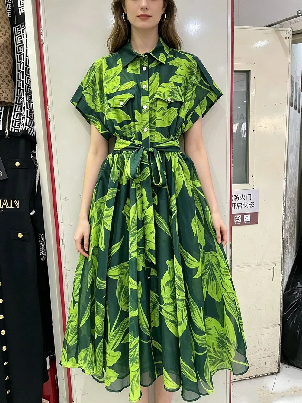 

plus Size Women's Vintage Print Maxi Dress Turn-down Collar Batwing Sleeve Loose Fit Casual Elegant Holiday Dress