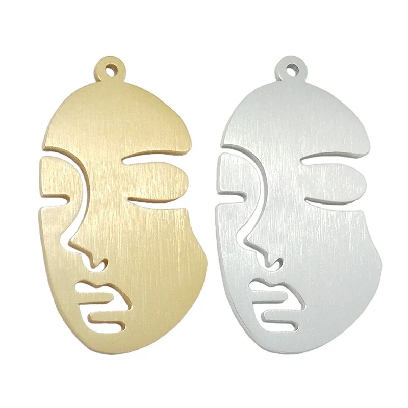 New 2pieces/bag 57*32mm Aluminium Alloy Wire Drawing Face Shape Charms Pendant for DIY Earrings Necklace Earring Accessories