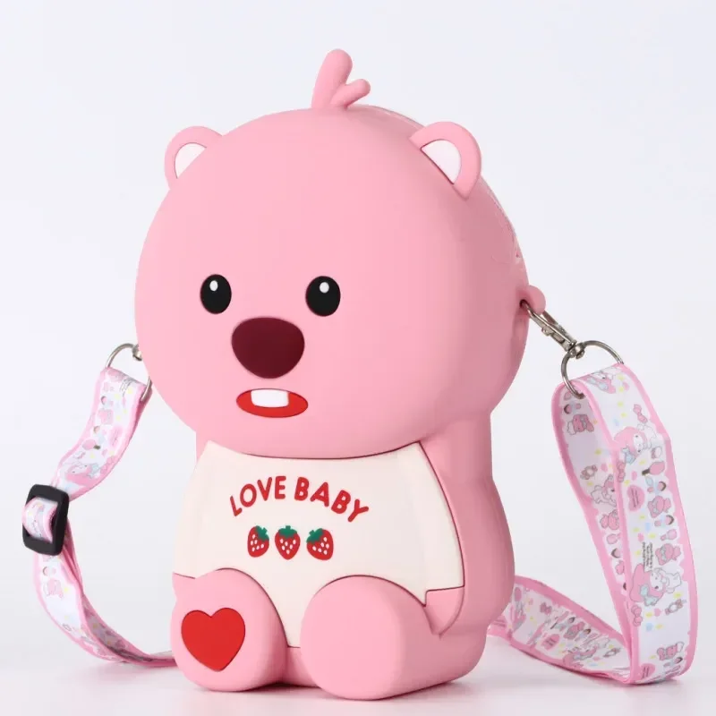 Cute Bag Cartoon Beaver Silicone Bag 2024 Spring/summer New Girl's Diagonal Straddle Bag Mobile Change Storage Bag