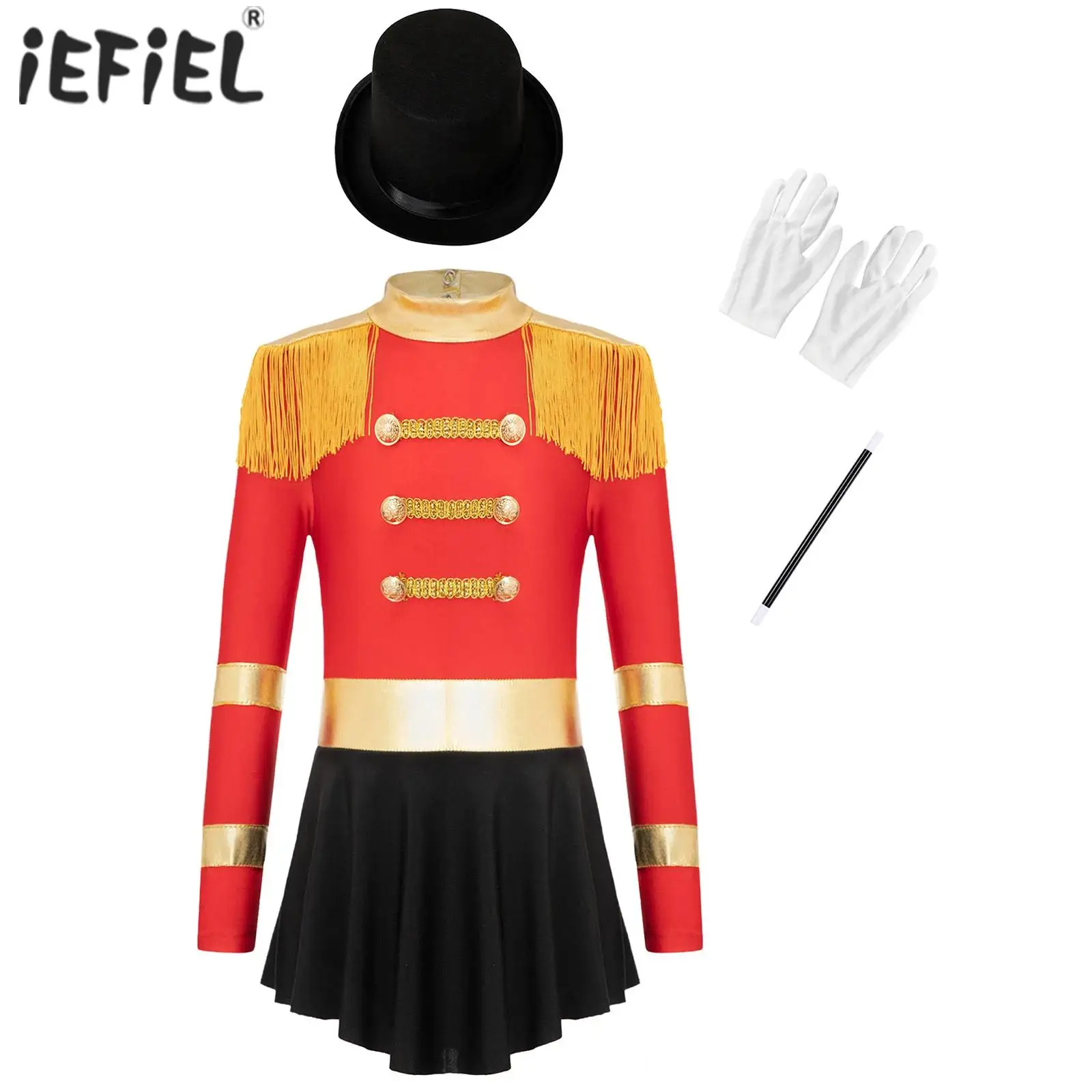 Crianças meninas circo ringmaster mágico traje leão domador showman cosplay roupas franja epaulet macacão bodysuit vestido de tule